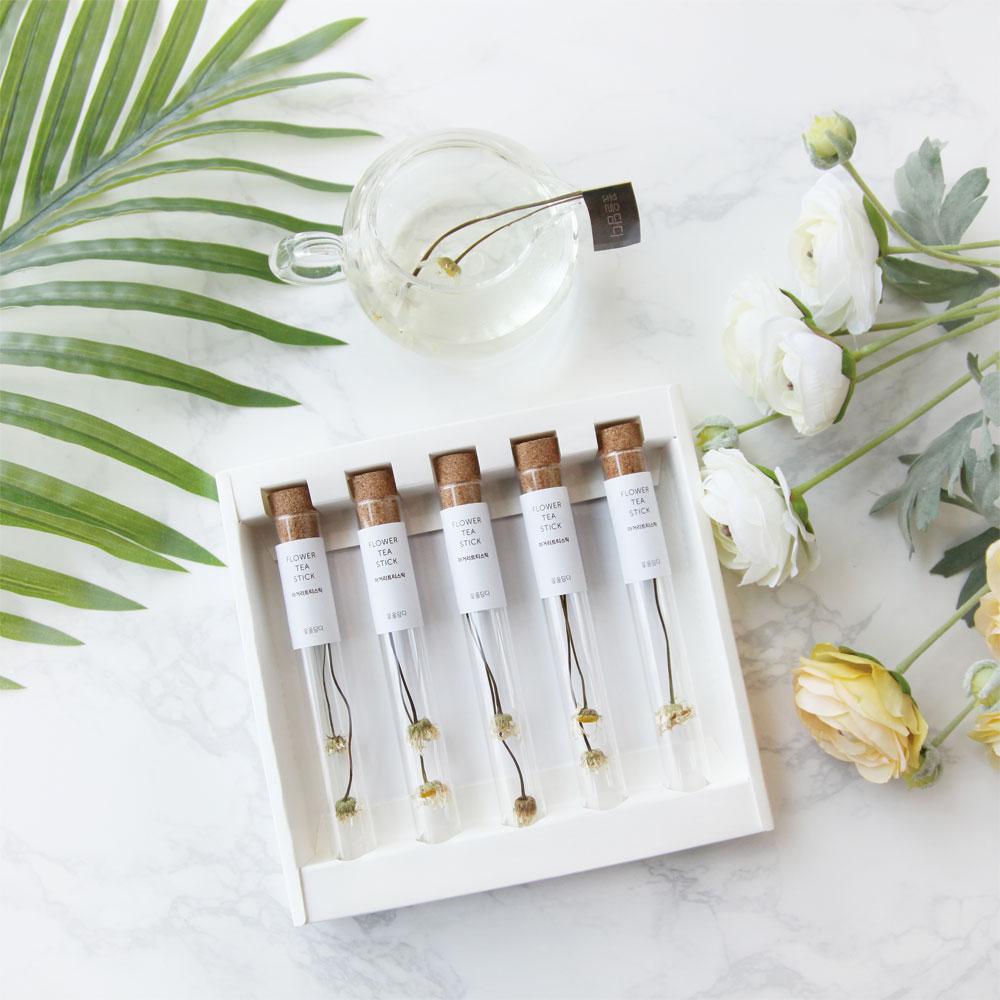 Simple and high-end design Marguerite flower tea stick 5pc set (made in Korea)