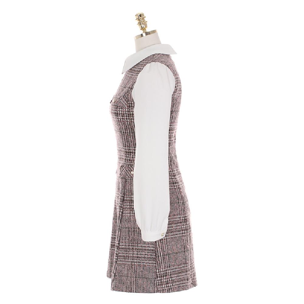 op3930 Mock Layer Tweed Dress