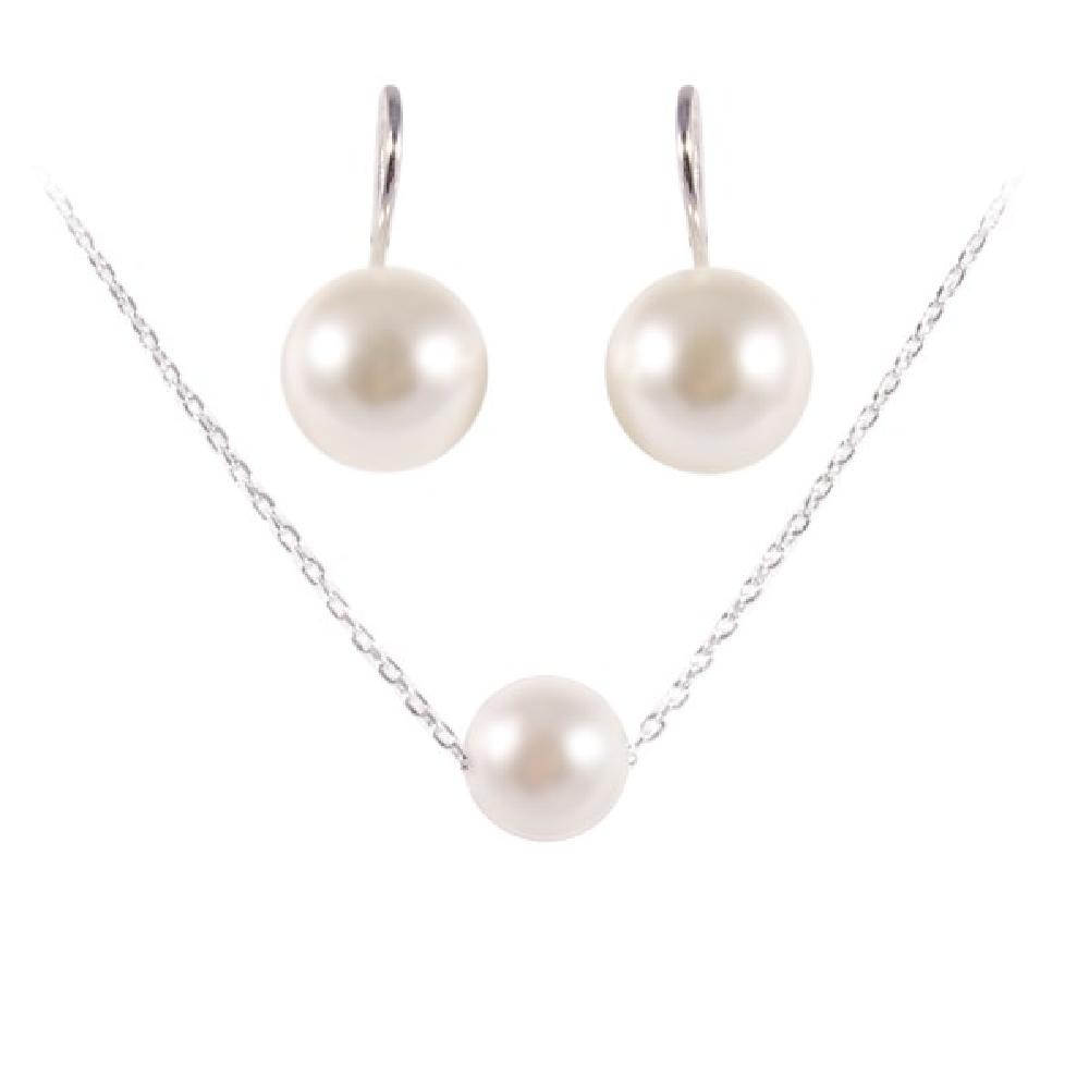 Leclairvaux_Artificial-Pearl And Platinum-Plated Brass_City-in-Pure, Earrings and Necklace Set_10mm,