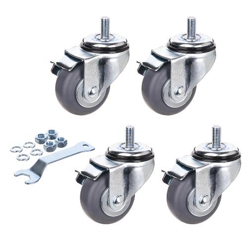 3inch Heavy Duty Caster, All Swivel 1/2-13UNC1 Stem Caster with Side Locking and Rubber Plastic