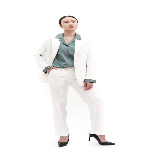 SUITHEEL LOOSE FIT BELTED SINGLE SUIT - WHITE