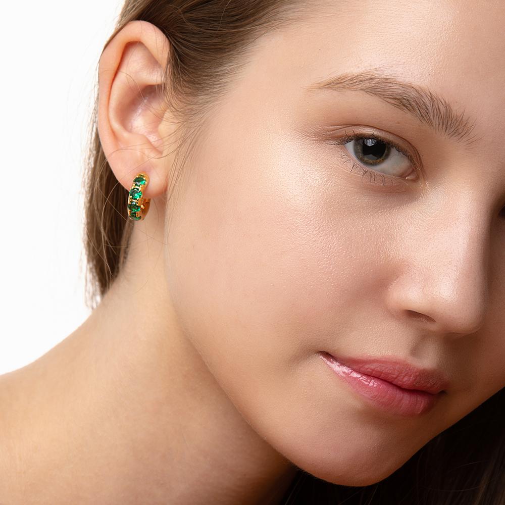 Round Volume Emerald Earrings ( S925 )