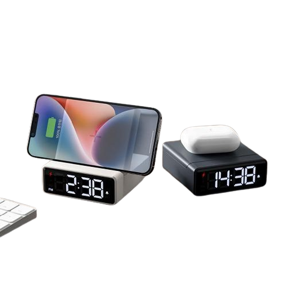 15W Mini Square Wireless Charging Stand Alarm Clock