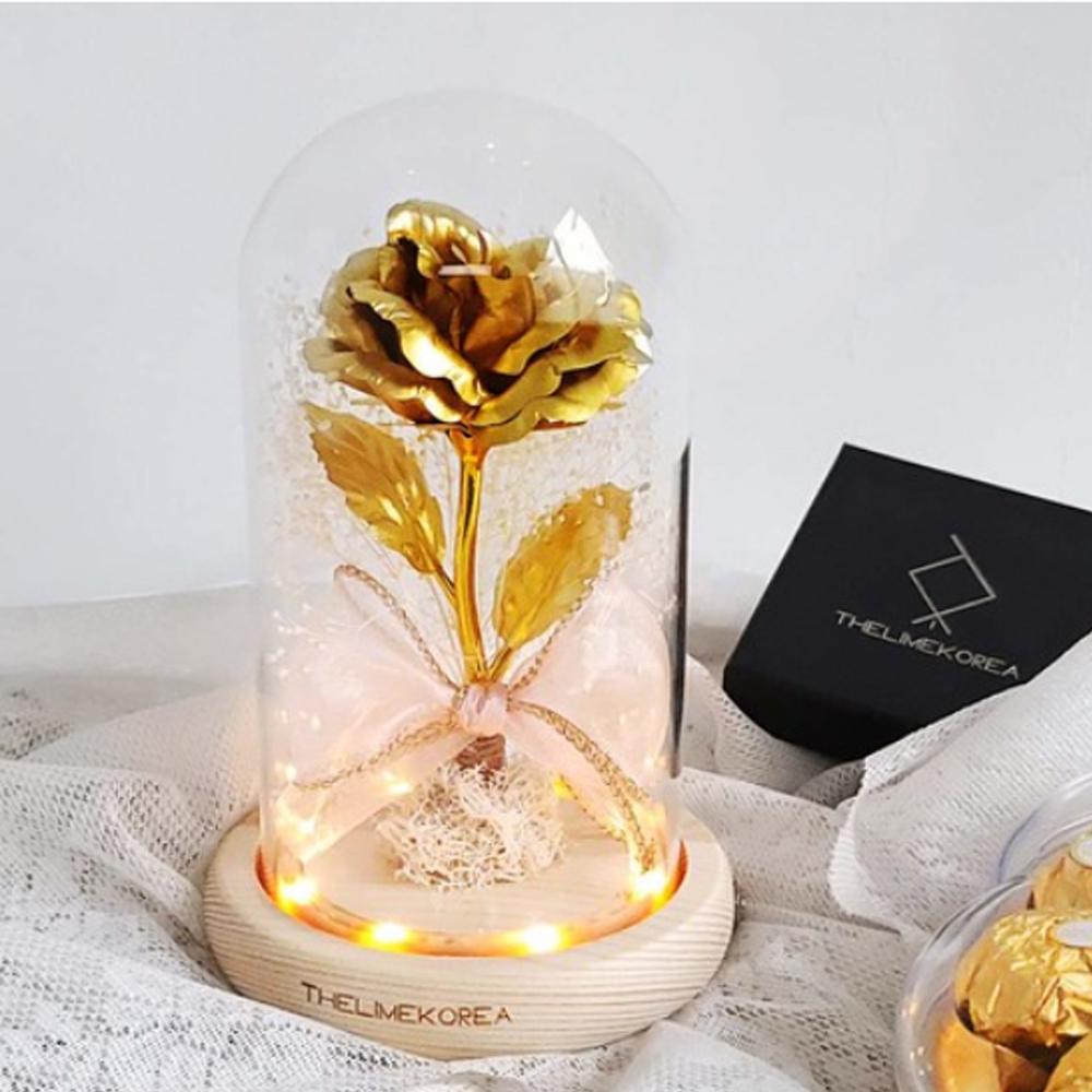 LED Gold Rose Glass Dome Mood Lamp Colorful Rose