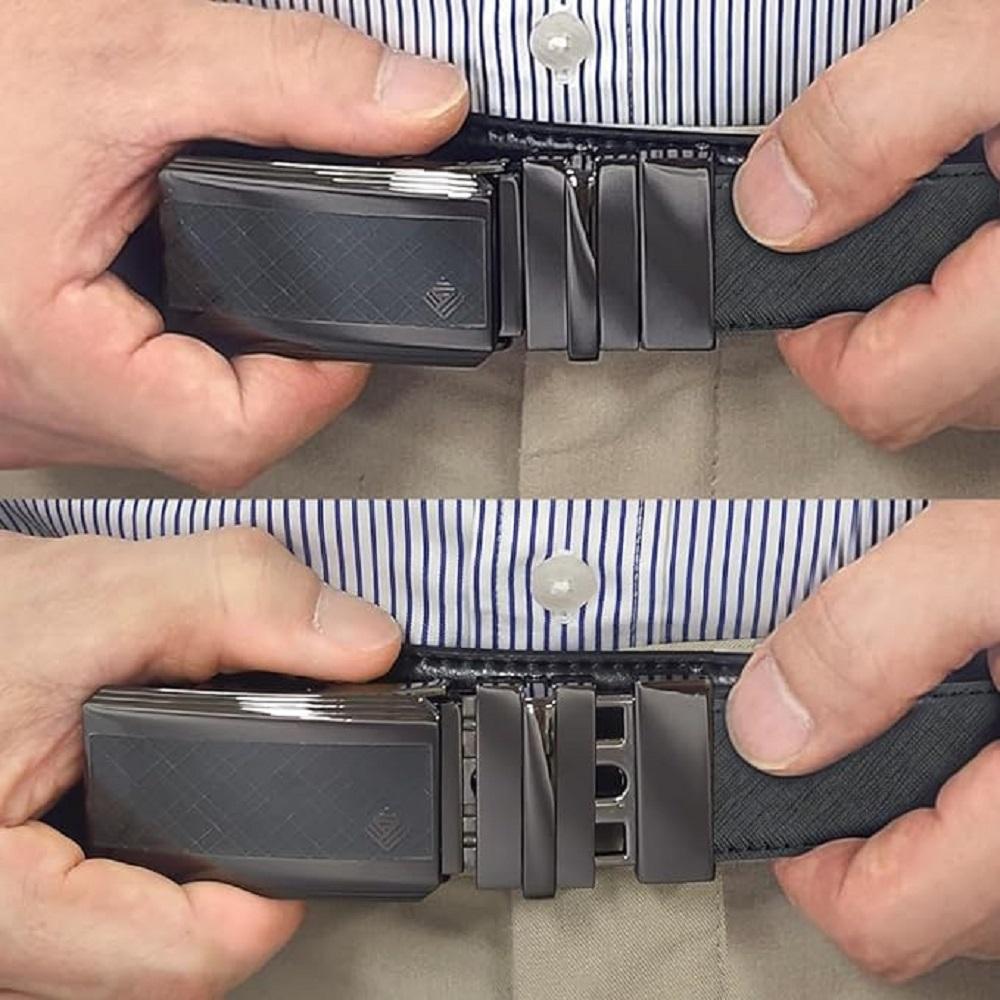 LineFit Men's Leather Belt_Casual Dress Classic Jean Adjustable Automatic Stretch Buckle S05 (Sizes