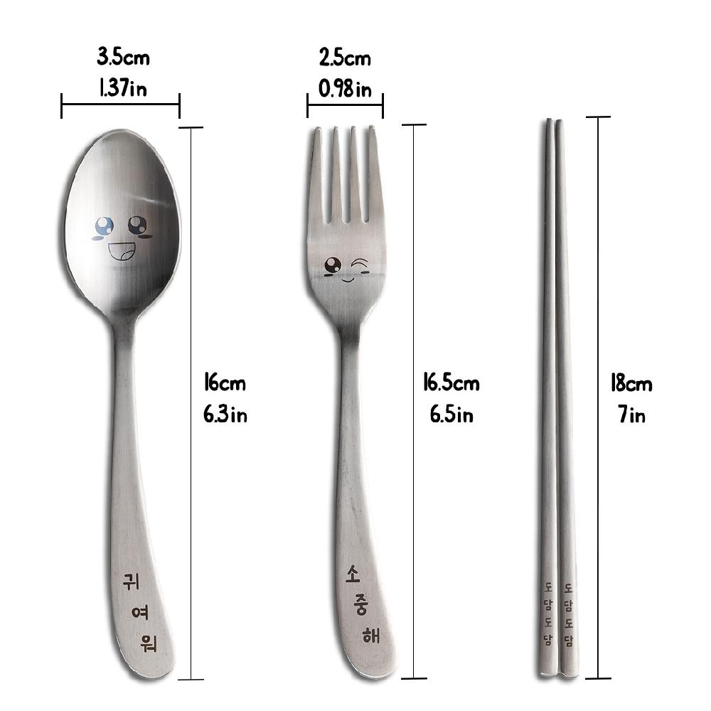 Kids Cute Face Flatware Spoon Fork Chopsticks Set