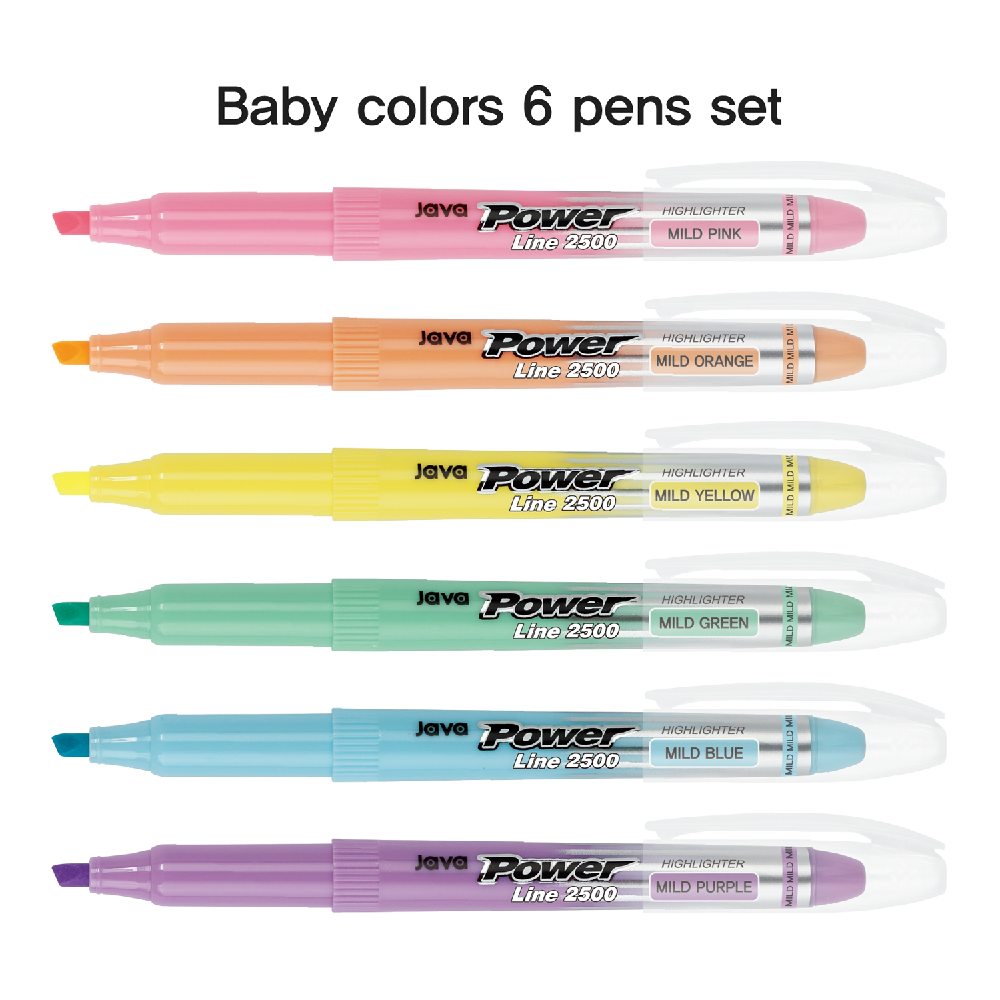 JVPEN JAVAPEN POWER LINE MILD HIGHLIGTHER 6 PASTEL COLOR