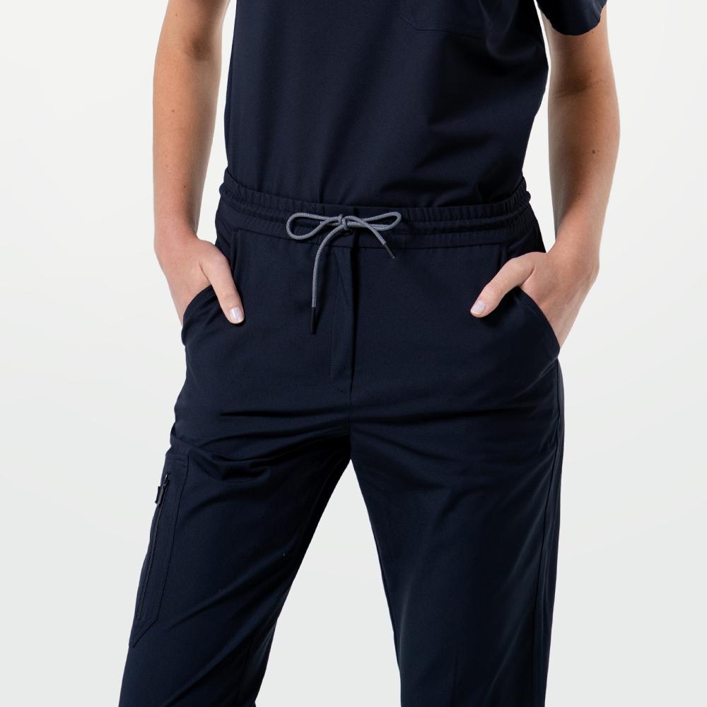 Women's-Zipper-Pocket-Split-Hem-Scrub-Pants-Eco-Navy