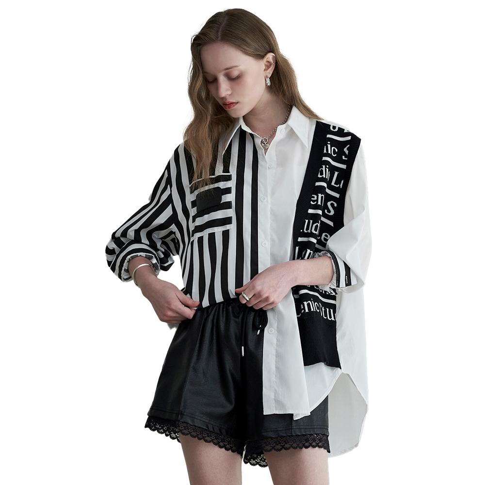 Asymmetric Knit Stripe Oversized Shirt