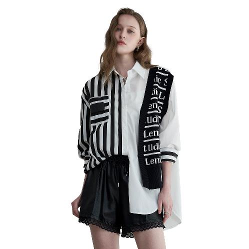 Asymmetric Knit Stripe Oversized Shirt