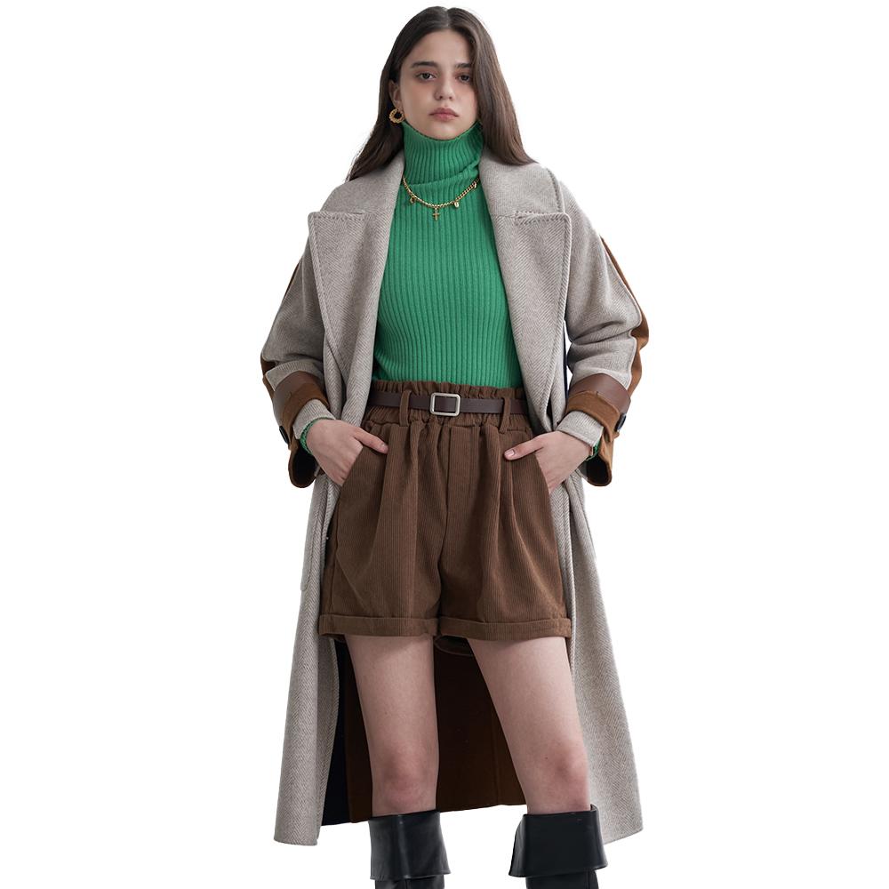Alpaca Wool Fake Leather Pocket Handmade Coat
